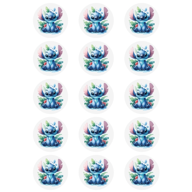 15 Mini disques comestibles Stitch - 50 mm 