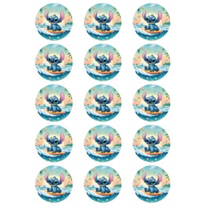 15 Mini disques comestibles Stitch Hawa - 50 mm