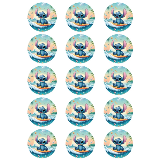 15 Mini disques comestibles Stitch Hawa - 50 mm 