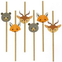 Contient : 1 x 6 Pailles en papier Animaux de la Fort - Recyclable