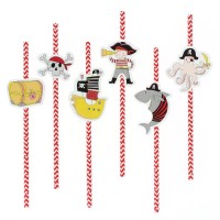 6 Pailles en papier Pirate Color - Recyclable