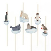 6 Pailles en papier Animaux Polaires - Recyclable