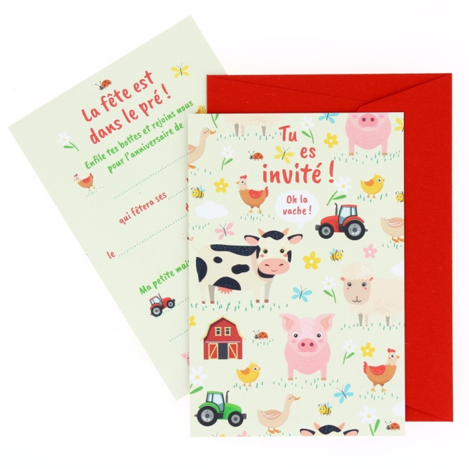 6 Invitations Animaux de la Ferme - Recyclable 