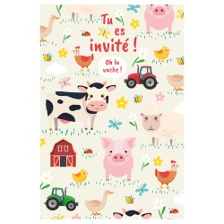 6 Invitations Animaux de la Ferme - Recyclable. n1