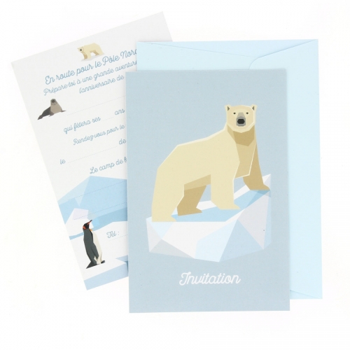 6 Invitations Animaux polaires - Recyclable 