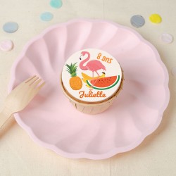 9 Cupcakes Tropical Flamingo personnalisables. n1