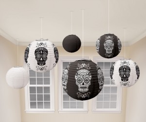 6 Lanternes Halloween Papier Blanc/Noir