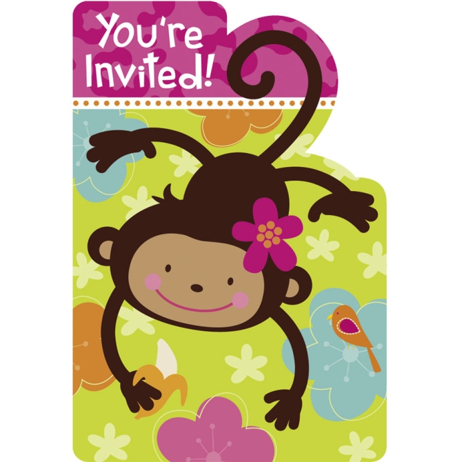 8 Invitations Monkey Love 