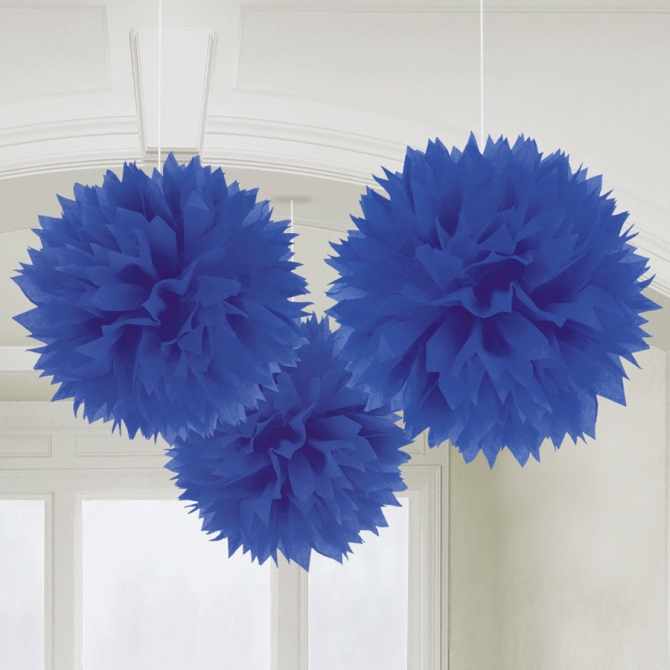 3 Boules Papier fleurs Bleu Outremer 