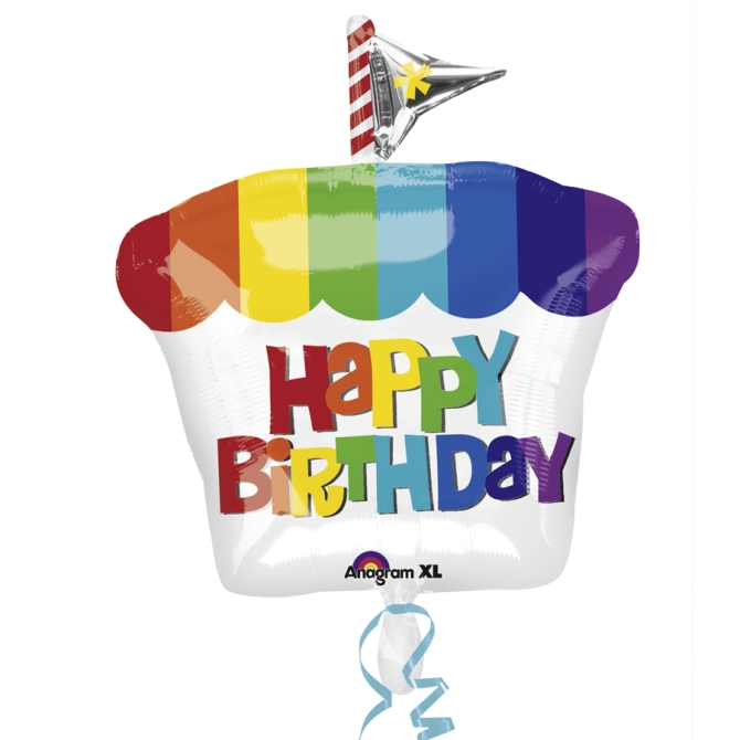 Ballon Mylar Cupcake Rainbow Happy Birthday 