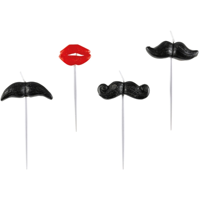 4 Mini Bougies Moustache Kiss 