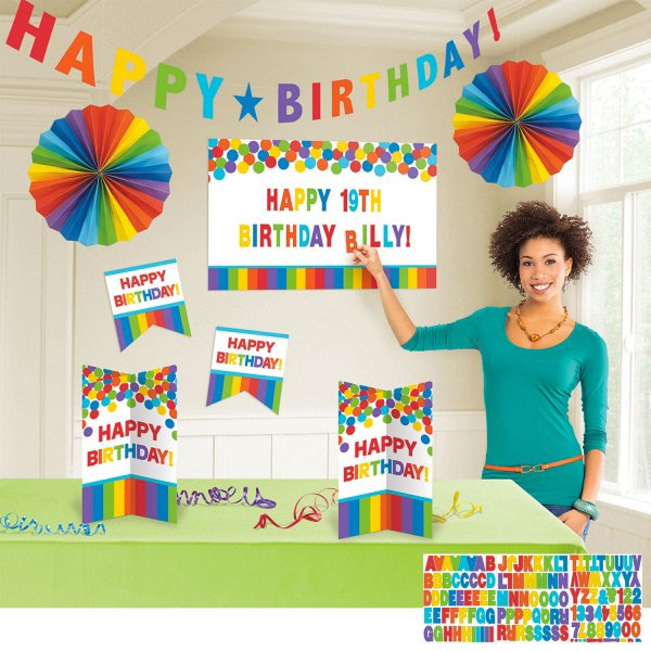 Grand Kit de Dcorations Happy Birthday Rainbow Personnalisable 