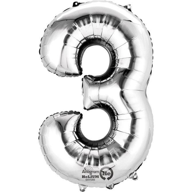 Ballon Gant Chiffre 3 Argent (86 cm) 