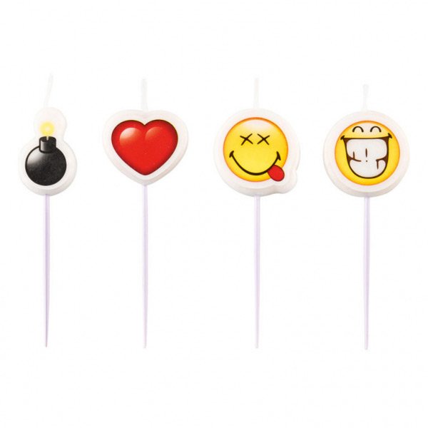 4 Petites Bougies Smiley Emoji (7 cm) 