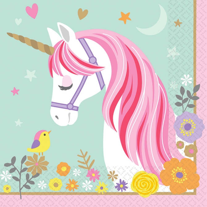 20 Serviettes Licorne Anniversaire Enfant – Rose 33x33 Cm – Absorbantes Et écolo – Décoration De Fête