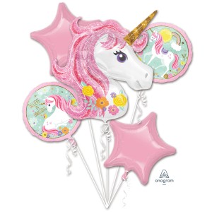 Bouquet de 5 Ballons Licorne Magique (44 cm et 83 cm)