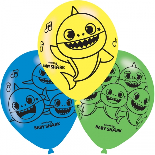 6 Ballons Baby Shark Jaune 