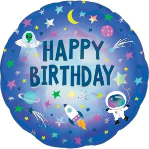 Ballon à plat Happy Birthday Espace Holographique - Ø45 cm