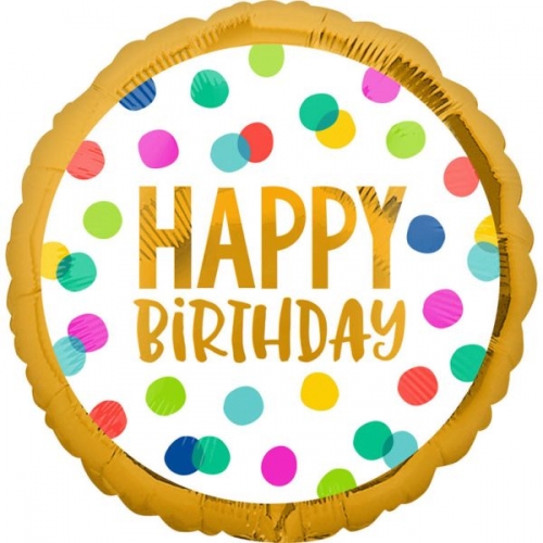 Ballon  plat Happy Birthday Pois - 45 cm 