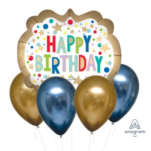 Bouquet de 5 Ballons Happy Birthday Satin Luxe