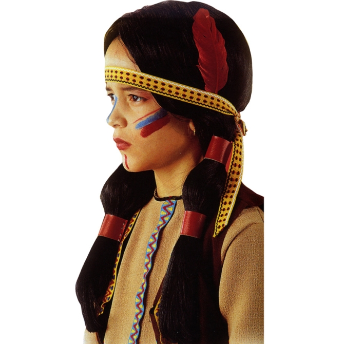 Perruque d Indienne avec bandeau et plume (Enfant) 