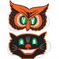 2 Masques Vintage Halloween Chat et Hibou
