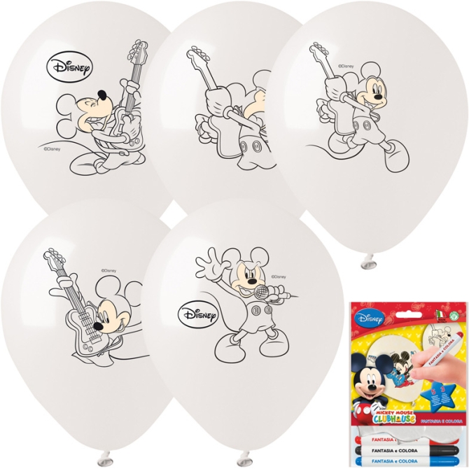 Kit 5 Ballons  Colorier Mickey  +  3 Feutres 