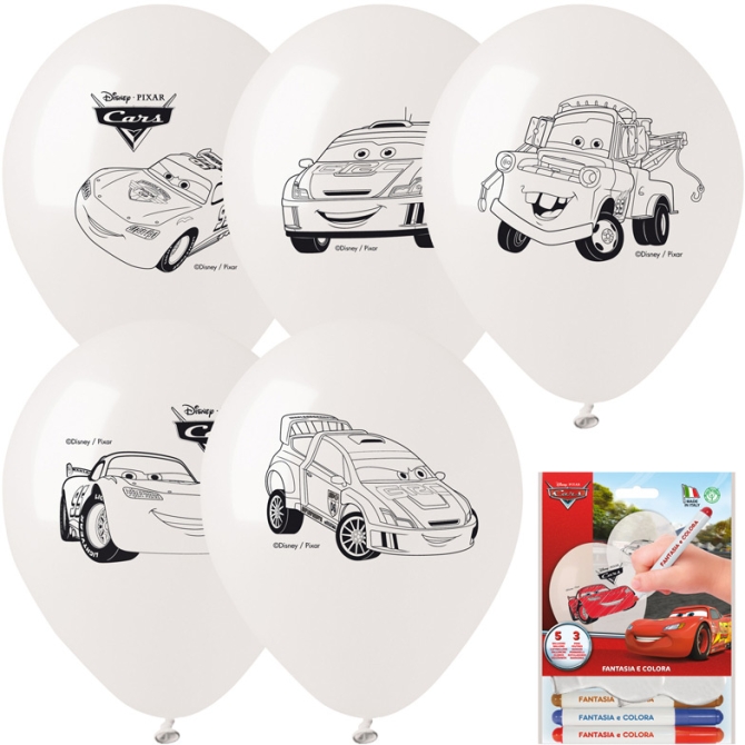 Kit 5 Ballons  Colorier Cars  +  3 Feutres 