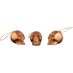 3 Suspensions Crânes 3D (7 cm) - Orange Glitter