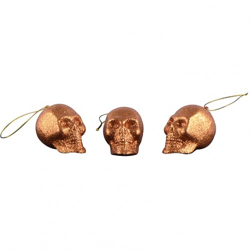 3 Suspensions Crânes 3D (7 cm) - Orange Glitter 