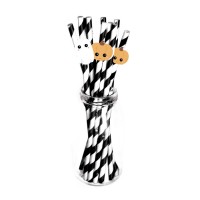 10 Pailles Halloween Stickers - Blanc et Noir