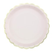 8 Assiettes Festonnes Rose Pastel et Or
