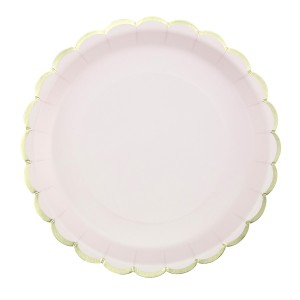 8 Assiettes Festonnes Rose Pastel et Or