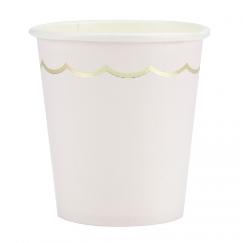 8 Gobelets Festonns Rose Pastel et Or 