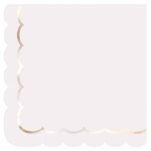16 Serviettes Festonnes Rose Pastel et Or 