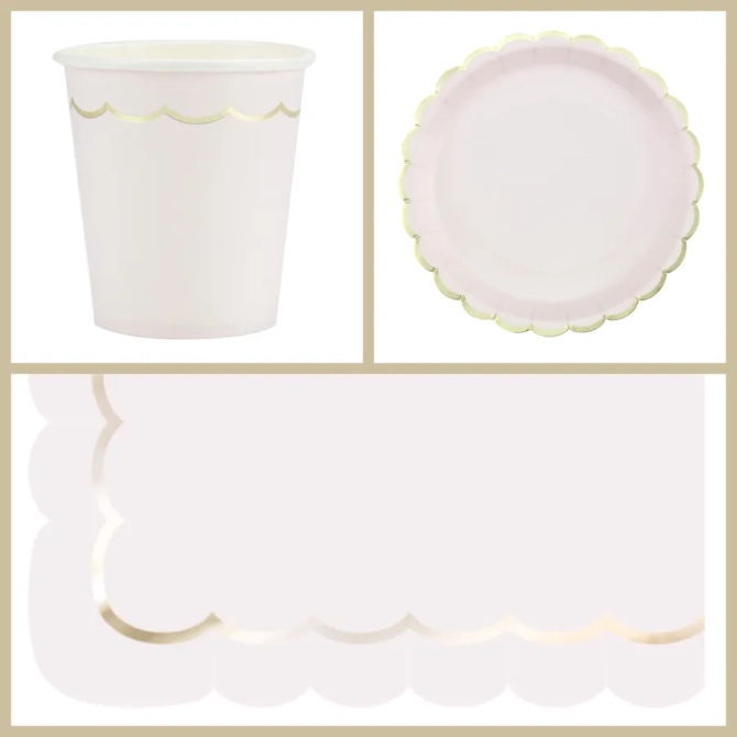 Bote  Fte Festonnes Rose Pastel et Or 