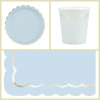 Bote  Fte Festonnes Bleu Pastel et Or