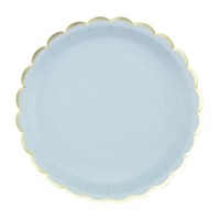 Contient : 1 x 8 Assiettes Festonnes Bleu Pastel et Or