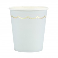 8 Gobelets Festonns Bleu Pastel et Or
