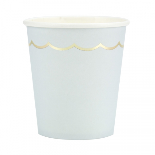 8 Gobelets Festonns Bleu Pastel et Or 