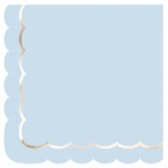 16 Serviettes Festonnées Bleu Pastel et Or