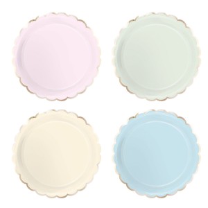 8 Assiettes Festonnes Pastel Assortis et Or
