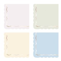 16 Serviettes Festonnes Pastel Assorties et Or