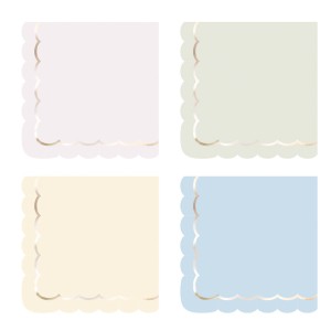 16 Serviettes Festonnes Pastel Assorties et Or