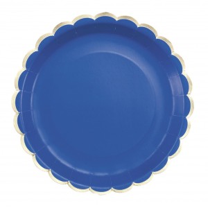 8 Assiettes Festonnes Bleu et Or