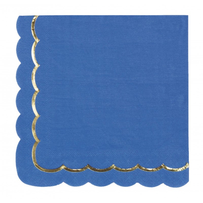 16 Serviettes Festonnées Bleu et Or 
