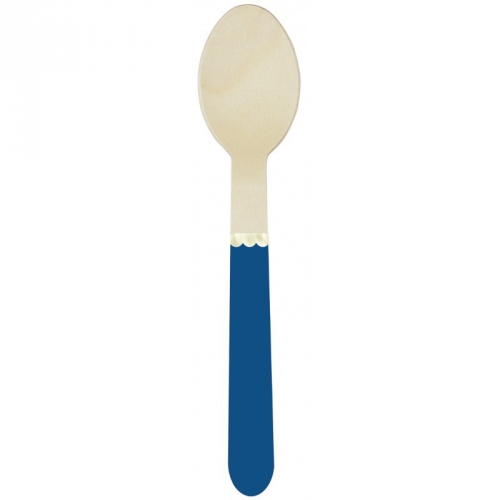 8 Cuillres en Bois Bleu et Or 