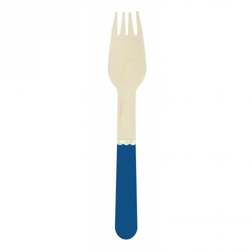 8 Fourchettes en Bois Bleu et Or 