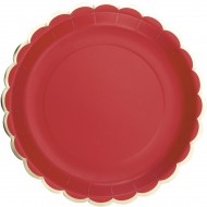 8 Assiettes Festonnes Rouge et Or