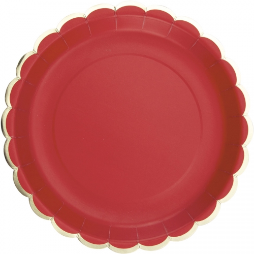 8 Assiettes Festonnes Rouge et Or 